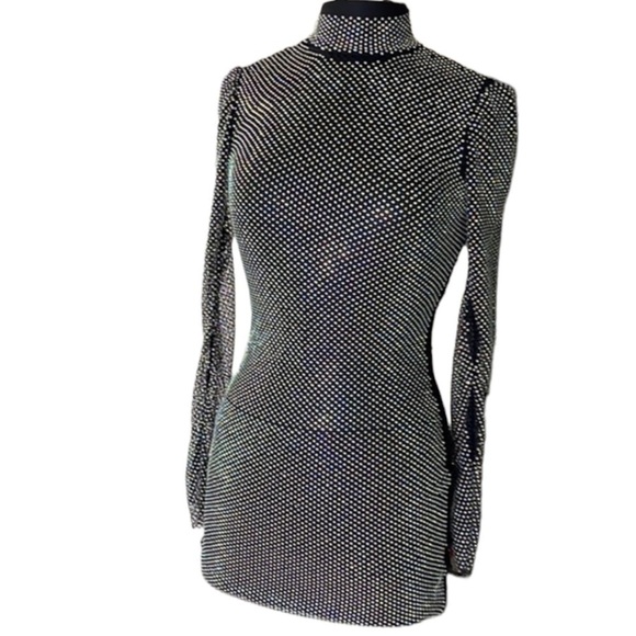 Nichole Lynel  Black Rhinestone & fishnet Mini Dress, size S - Picture 1 of 6